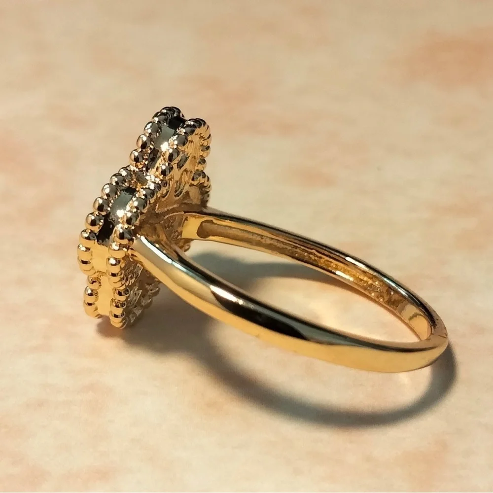 S925 Sterling Silver 18K Gold Rose Leaf Ring